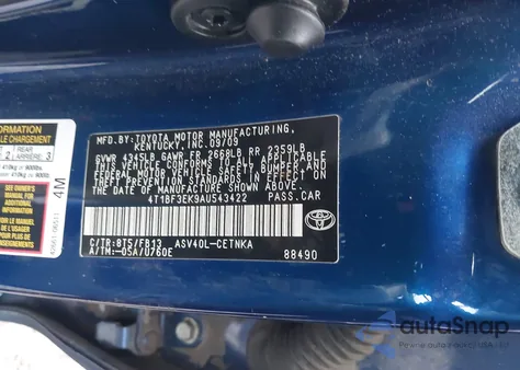 2010 Toyota Camry Le из США, поврежденный, VIN 4T1BF3EK9AU543422